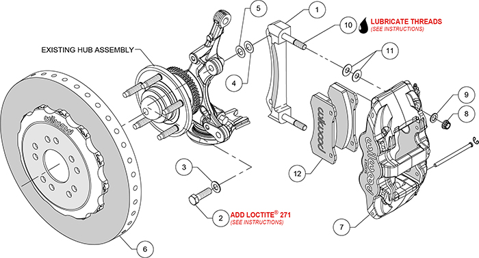 AERO6 WCCB Carbon-Ceramic Big Brake Front Brake Kit Assembly Schematic