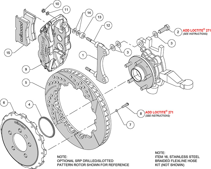 Forged Narrow Superlite 6R Big Brake Front Brake Kit (Hat) Assembly Schematic