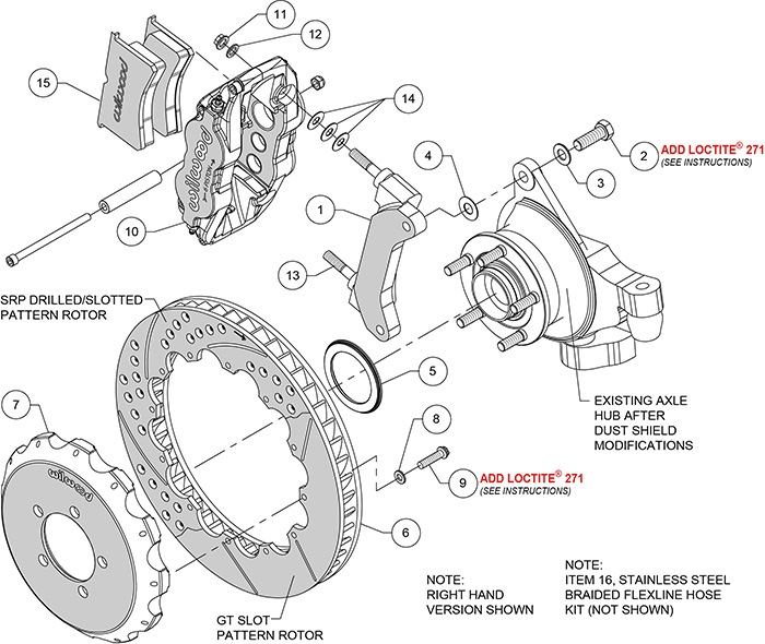 Forged Narrow Superlite 6R Big Brake Front Brake Kit (Hat) Assembly Schematic