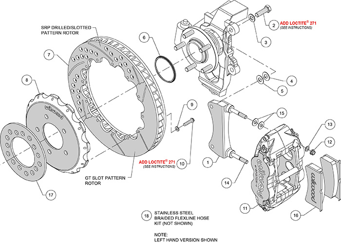 Forged Narrow Superlite 6R Big Brake Front Brake Kit (Hat) Assembly Schematic