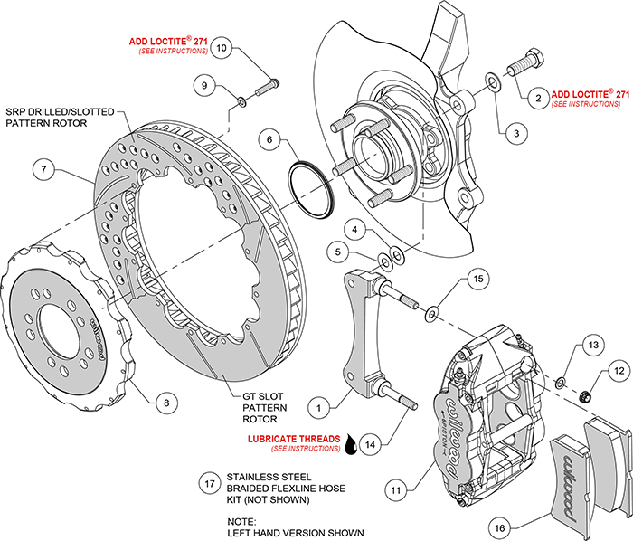Forged Narrow Superlite 6R Big Brake Front Brake Kit (Hat) Assembly Schematic