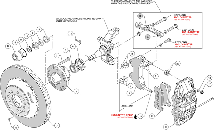 AERO6 WCCB Carbon-Ceramic Big Brake Front Brake Kit Assembly Schematic