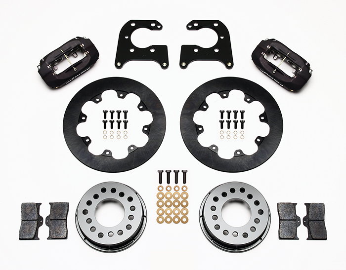 Wilwood Forged Dynalite Rear Drag Brake Kit Parts Laid Out - Type III Anodize Caliper - Plain Face Rotor