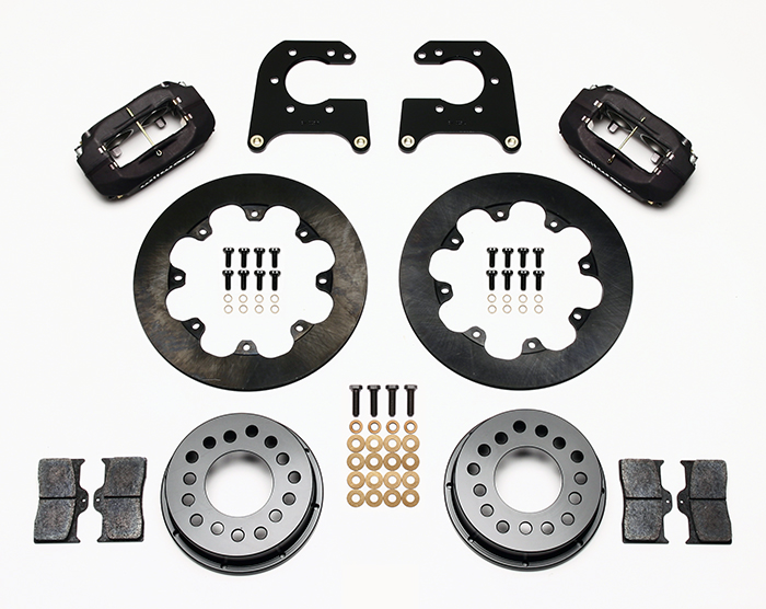 Wilwood Forged Dynalite Rear Drag Brake Kit Parts Laid Out - Type III Anodize Caliper - Plain Face Rotor