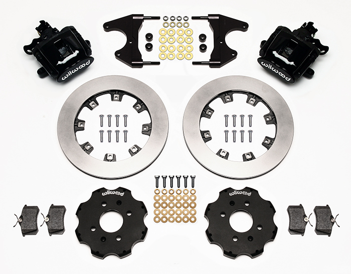 Wilwood Combination Parking Brake Caliper Rear Brake Kit Parts Laid Out - Black Powder Coat Caliper - Plain Face Rotor