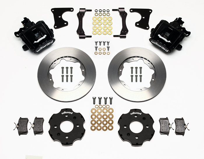 Wilwood Combination Parking Brake Caliper Rear Brake Kit Parts Laid Out - Black Powder Coat Caliper - Plain Face Rotor