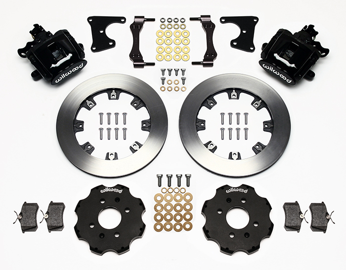 Wilwood Combination Parking Brake Caliper Rear Brake Kit Parts Laid Out - Black Powder Coat Caliper - Plain Face Rotor