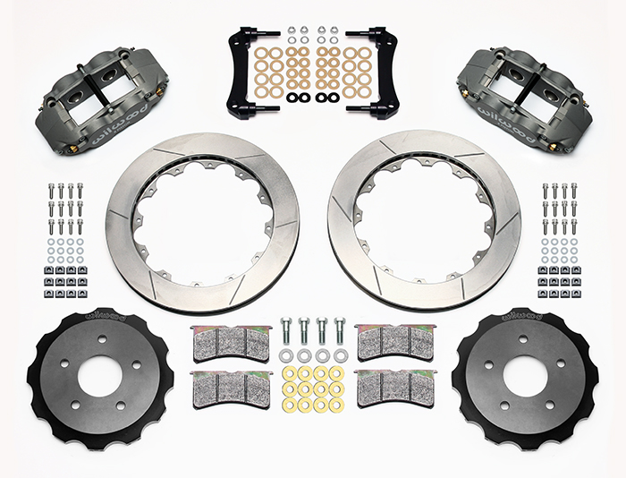 Wilwood Forged Narrow Superlite 4R Big Brake Rear Brake Kit (Race) Parts Laid Out - Type III Anodize Caliper - GT Slotted Rotor
