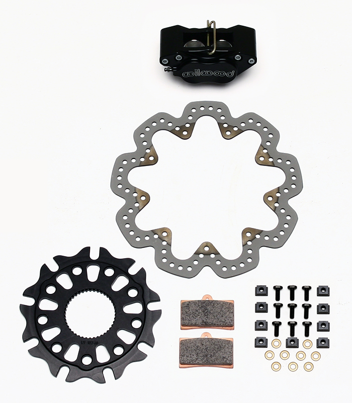Wilwood GP320 Sprint Right Rear Brake Kit Parts Laid Out - Drilled Rotor