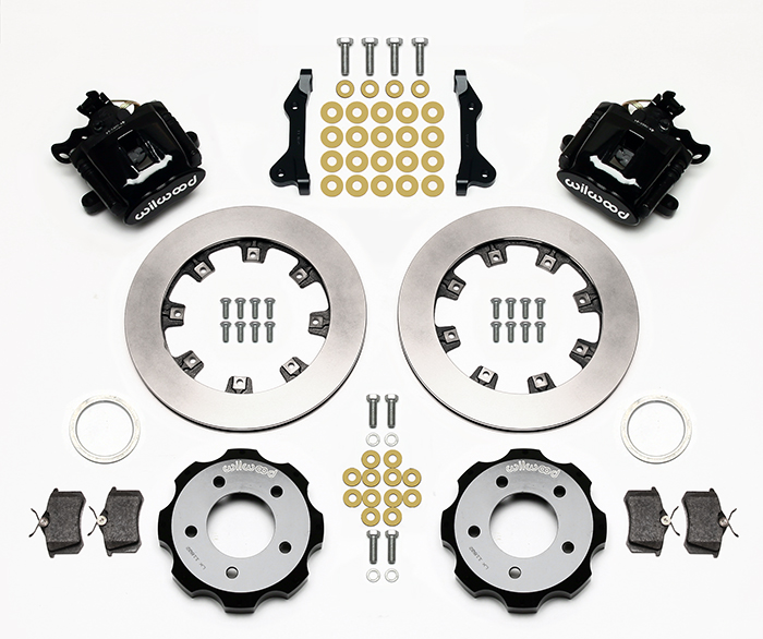 Wilwood Combination Parking Brake Caliper Rear Brake Kit Parts Laid Out - Black Powder Coat Caliper - Plain Face Rotor