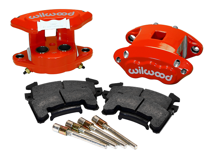 Wilwood D154 Rear Caliper Kit Parts Laid Out - Red Powder Coat Caliper