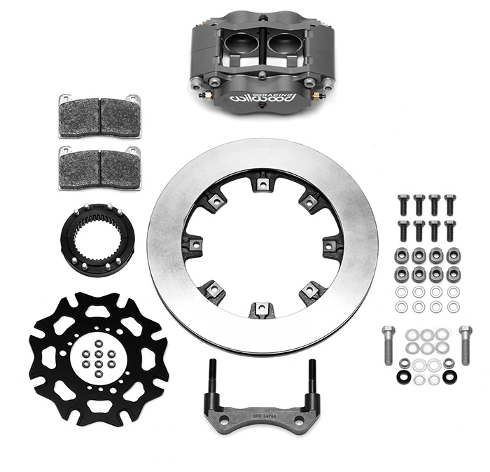 Wilwood Billet Narrow Dynalite Radial Mount Sprint Inboard Brake Kit Parts Laid Out - Type III Ano Caliper - Plain Face Rotor