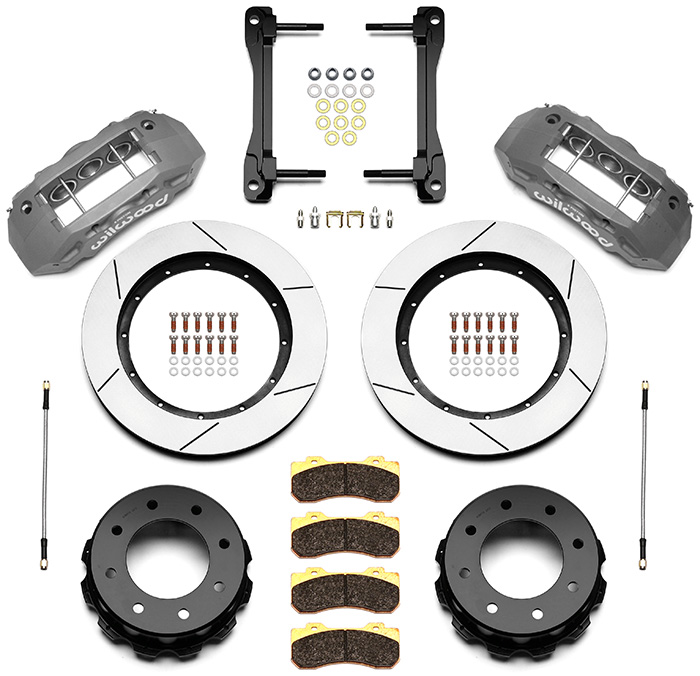 Wilwood TX6R Big Brake Truck Rear Brake Kit Parts Laid Out - Type III Ano Caliper - GT Slotted Rotor