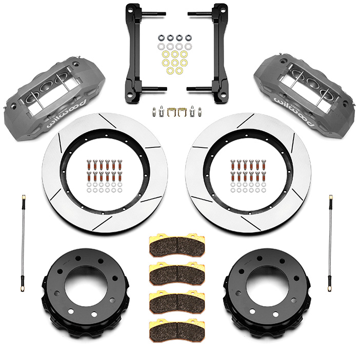 Wilwood TX6R Big Brake Truck Rear Brake Kit Parts Laid Out - Type III Anodize Caliper - GT Slotted Rotor