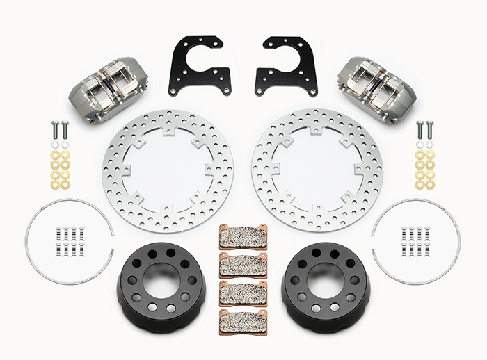 Wilwood Dynapro SA Lug Drive Dynamic Rear Drag Brake Kit Parts Laid Out - Type III Anodize Caliper - Drilled Rotor