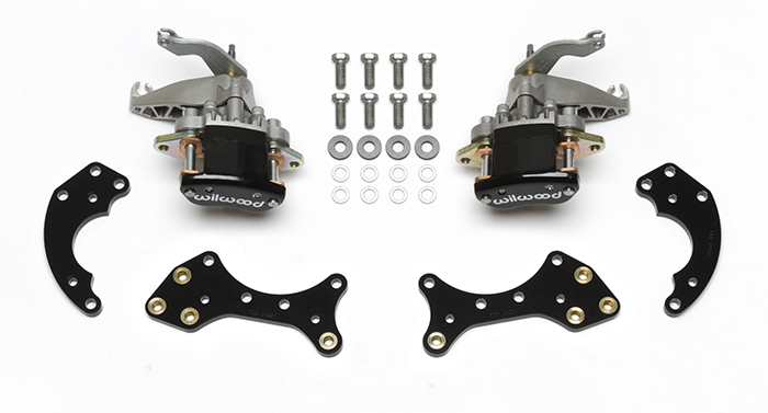 Wilwood MC4 Rear Pro Street Parking Brake Upgrade Kit Parts Laid Out - Black Powder Coat Caliper