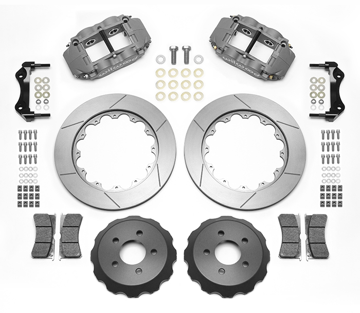 Wilwood Forged Superlite 4R Big Brake Rear Brake Kit (Race) Parts Laid Out - Type III Anodize Caliper - GT Slotted Rotor