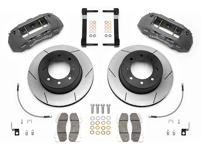 Wilwood TX6R Big Brake Truck Rear Brake Kit Parts Laid Out - Type III Anodize Caliper - GT Slotted Rotor