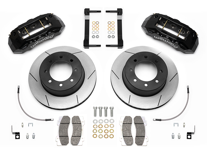 Wilwood TX6R Big Brake Truck Rear Brake Kit Parts Laid Out - Black Powder Coat Caliper - GT Slotted Rotor