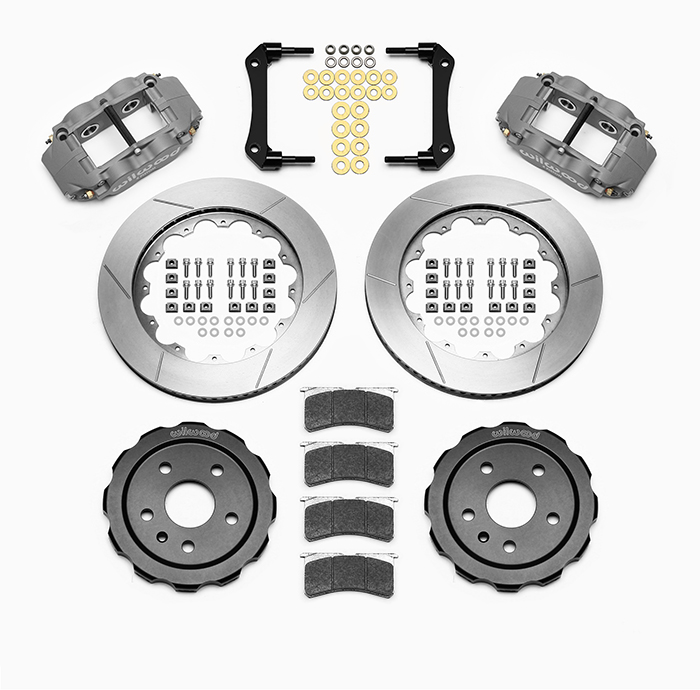 Wilwood Forged Narrow Superlite 4R Big Brake Rear Brake Kit (Race) Parts Laid Out - Type III Anodize Caliper - GT Slotted Rotor