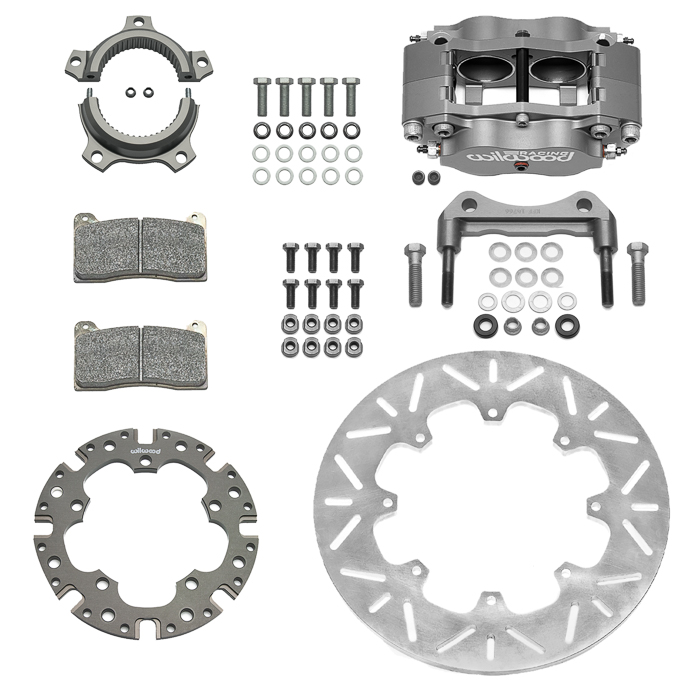 Wilwood Billet Narrow Dynalite Radial Mount Sprint Inboard Brake Kit Parts Laid Out - Type III Ano Caliper - Slotted Rotor