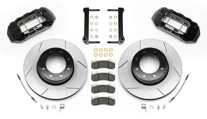 Wilwood TX6R Big Brake Truck Rear Brake Kit Parts Laid Out - Black Powder Coat Caliper - GT Slotted Rotor