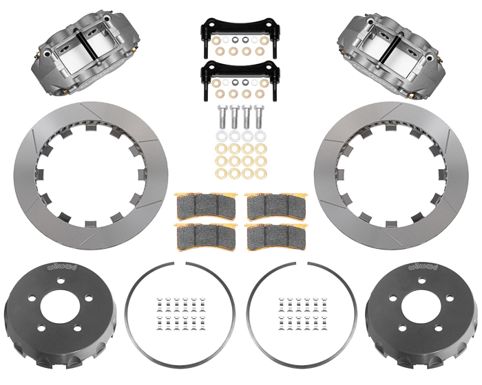 Wilwood Forged Narrow Superlite 4R Big Brake Rear Brake Kit (Race) Parts Laid Out - Type III Anodize Caliper - GT Slotted Rotor