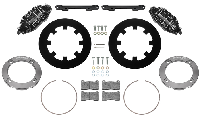 Wilwood UTV4 Rear Brake Kit Parts Laid Out - Black Powder Coat Caliper - Plain Face Rotor