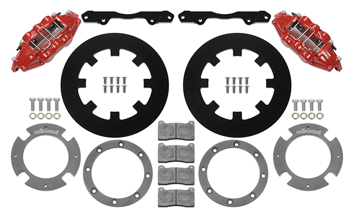 Wilwood UTV4 Rear Brake Kit Parts Laid Out - Red Powder Coat Caliper - Plain Face Rotor