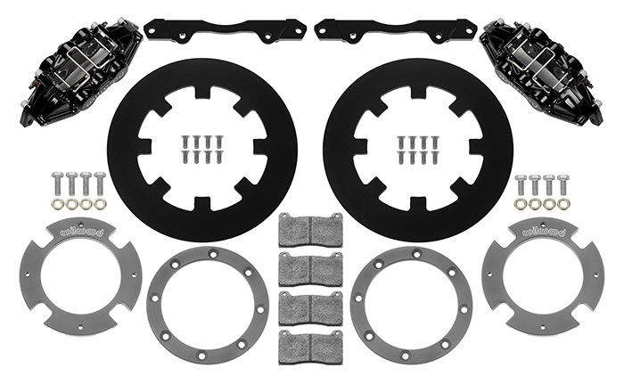 Wilwood UTV4 Rear Brake Kit Parts Laid Out - Black Powder Coat Caliper - Plain Face Rotor