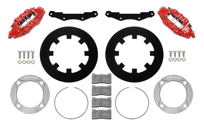 Wilwood UTV6 Rear Brake Kit Parts Laid Out - Red Powder Coat Caliper - Plain Face Rotor