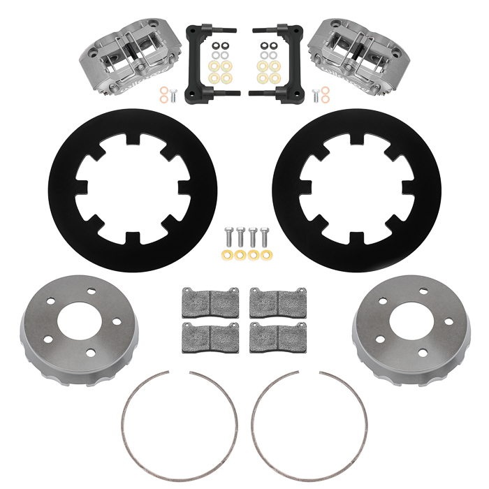 Wilwood NDPR Rear UTV Brake Kit (Race) Parts Laid Out - Type III Anodize Caliper - Plain Face Rotor