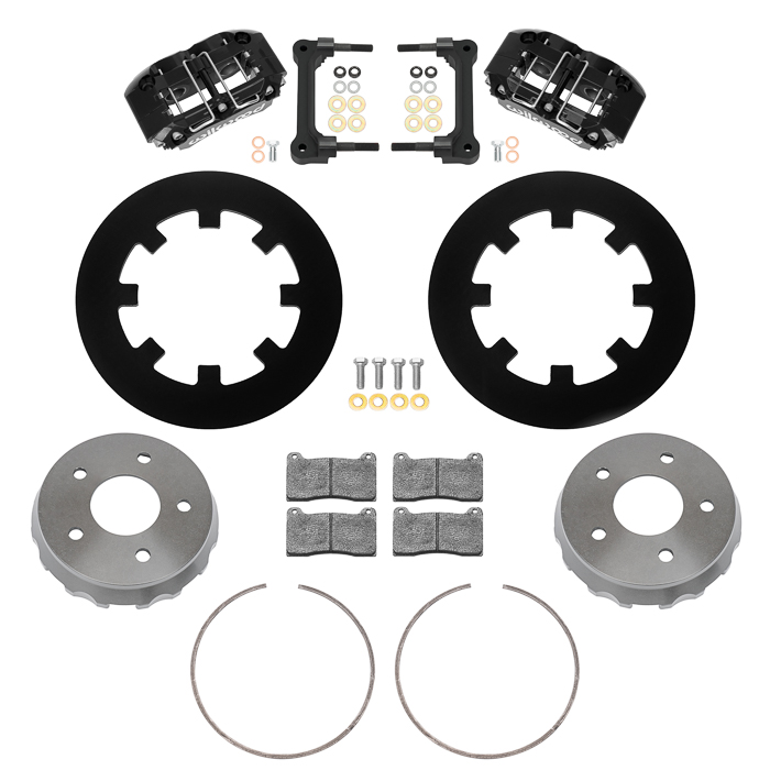 Wilwood NDPR Rear UTV Brake Kit Parts Laid Out - Black Powder Coat Caliper - Plain Face Rotor