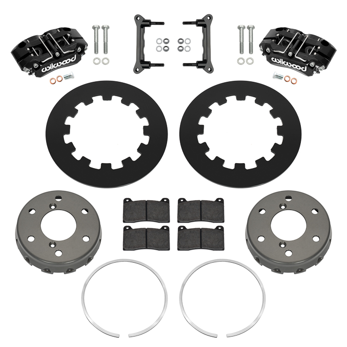 Wilwood NDPR Rear UTV Brake Kit Parts Laid Out - Black Powder Coat Caliper - Plain Face Rotor