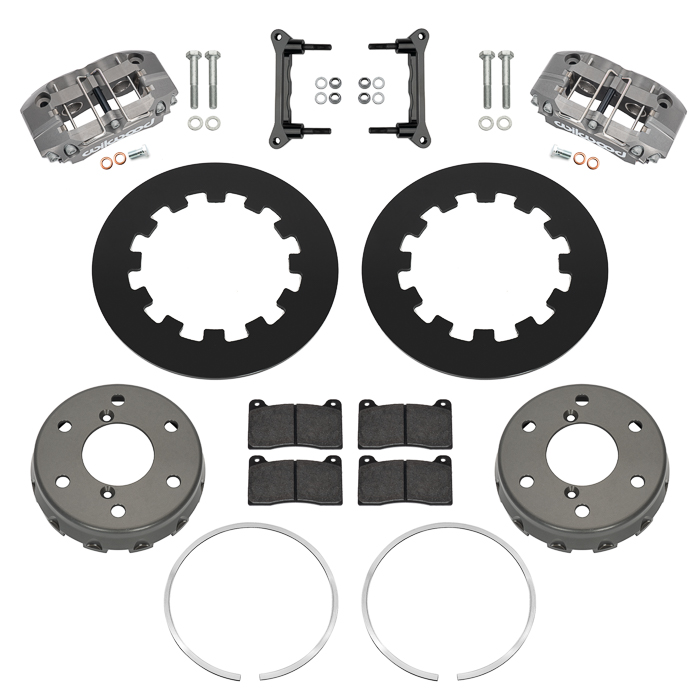 Wilwood NDPR Rear UTV Brake Kit (Race) Parts Laid Out - Type III Anodize Caliper - Plain Face Rotor
