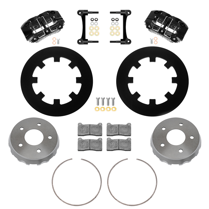 Wilwood NDPR Rear UTV Brake Kit Parts Laid Out - Black Powder Coat Caliper - Plain Face Rotor