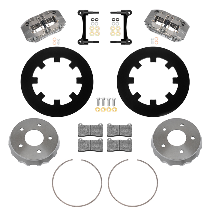 Wilwood NDPR Rear UTV Brake Kit (Race) Parts Laid Out - Type III Anodize Caliper - Plain Face Rotor