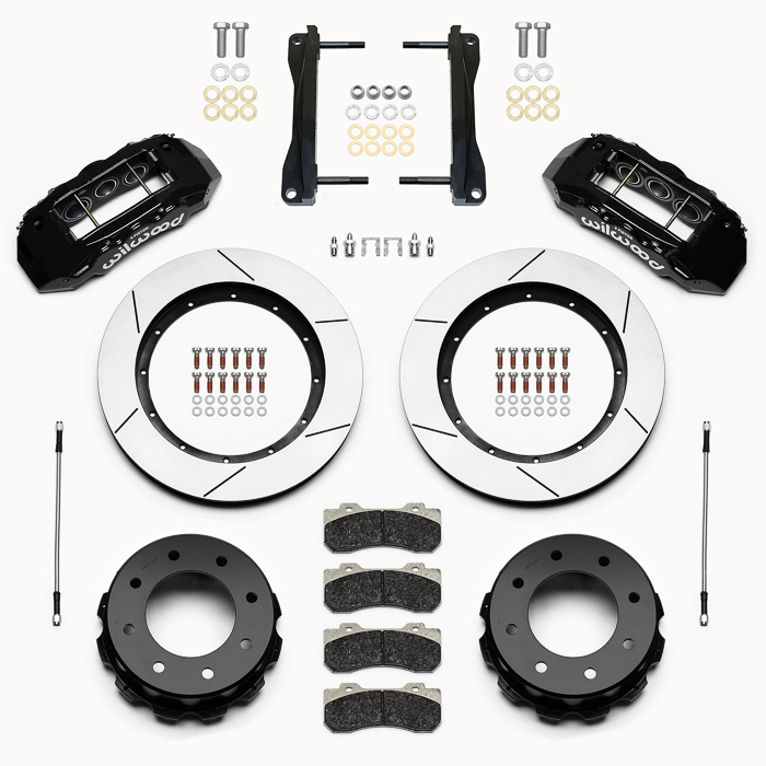 Wilwood TX6R Big Brake Truck Rear Brake Kit Parts Laid Out - Black Powder Coat Caliper - GT Slotted Rotor