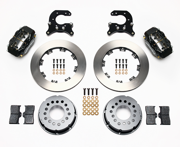 Wilwood Forged Dynalite Pro Series Rear Brake Kit Parts Laid Out - Black Powder Coat Caliper - Plain Face Rotor