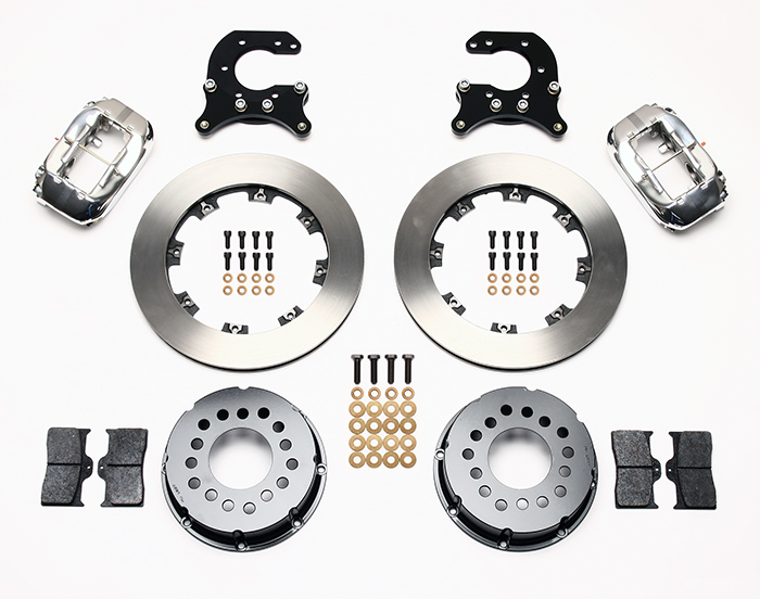 Wilwood Forged Dynalite Pro Series Rear Brake Kit Parts Laid Out - Polish Caliper - Plain Face Rotor