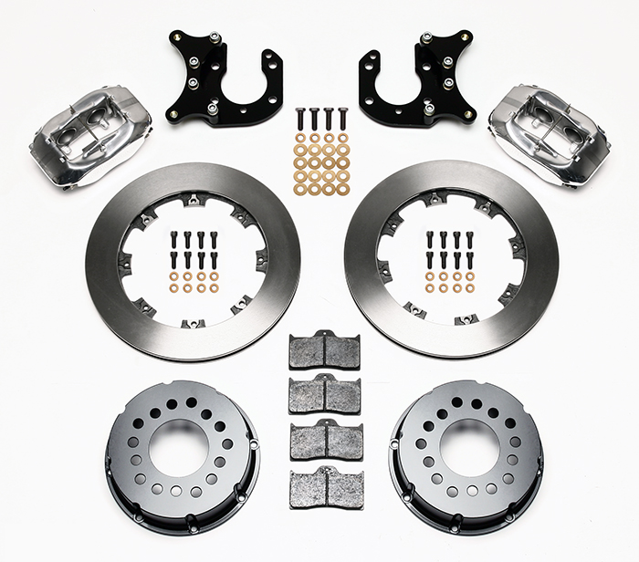 Wilwood Forged Dynalite Pro Series Rear Brake Kit Parts Laid Out - Polish Caliper - Plain Face Rotor