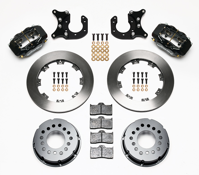 Wilwood Forged Dynalite Pro Series Rear Brake Kit Parts Laid Out - Black Powder Coat Caliper - Plain Face Rotor