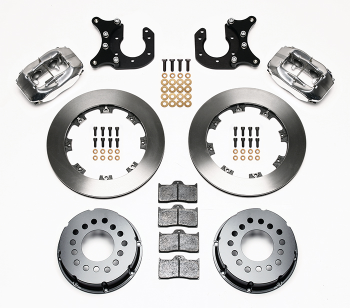 Wilwood Forged Dynalite Pro Series Rear Brake Kit Parts Laid Out - Polish Caliper - Plain Face Rotor