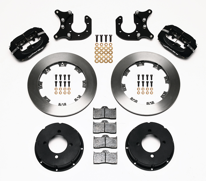 Wilwood Forged Dynalite Pro Series Rear Brake Kit Parts Laid Out - Type III Anodize Caliper - Plain Face Rotor