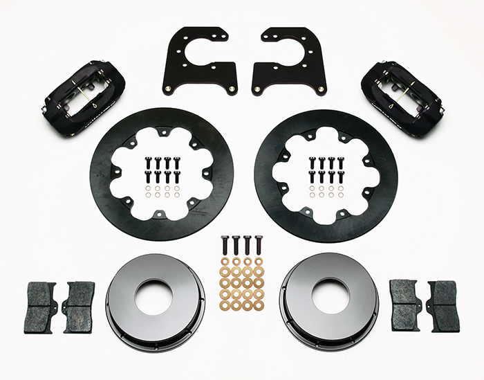 Wilwood Forged Dynalite Rear Drag Brake Kit Parts Laid Out - Type III Anodize Caliper - Plain Face Rotor