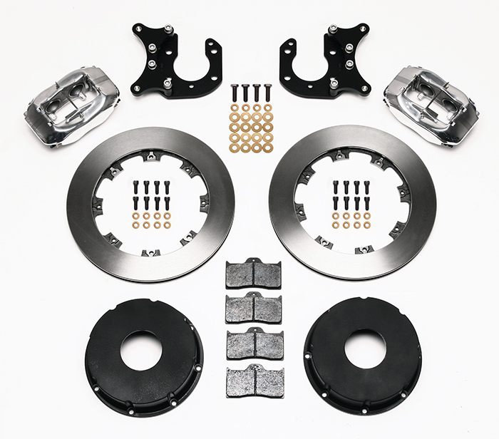 Wilwood Forged Dynalite Pro Series Rear Brake Kit Parts Laid Out - Polish Caliper - Plain Face Rotor