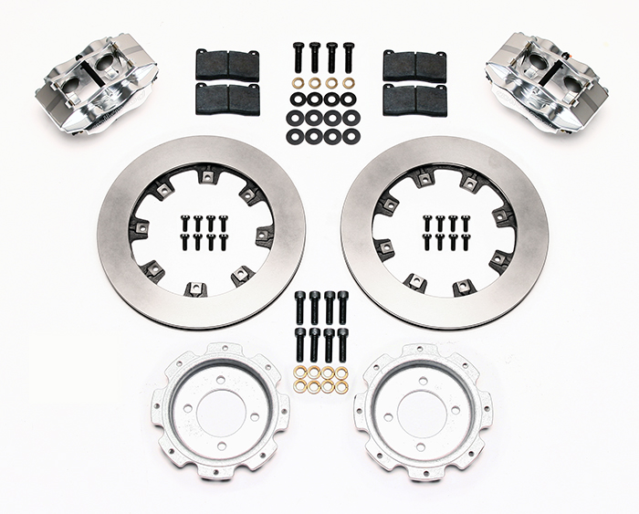 Wilwood Narrow Dynalite Rear Inboard Rear Brake Kit Parts Laid Out - Polish Caliper - Plain Face Rotor