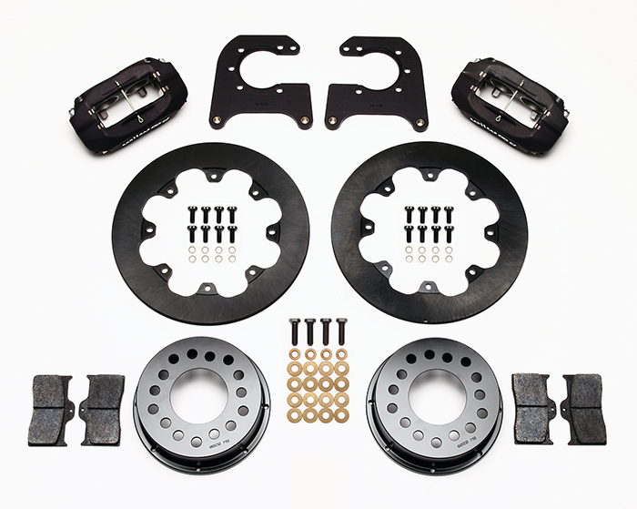 Wilwood Forged Dynalite Rear Drag Brake Kit Parts Laid Out - Type III Anodize Caliper - Plain Face Rotor