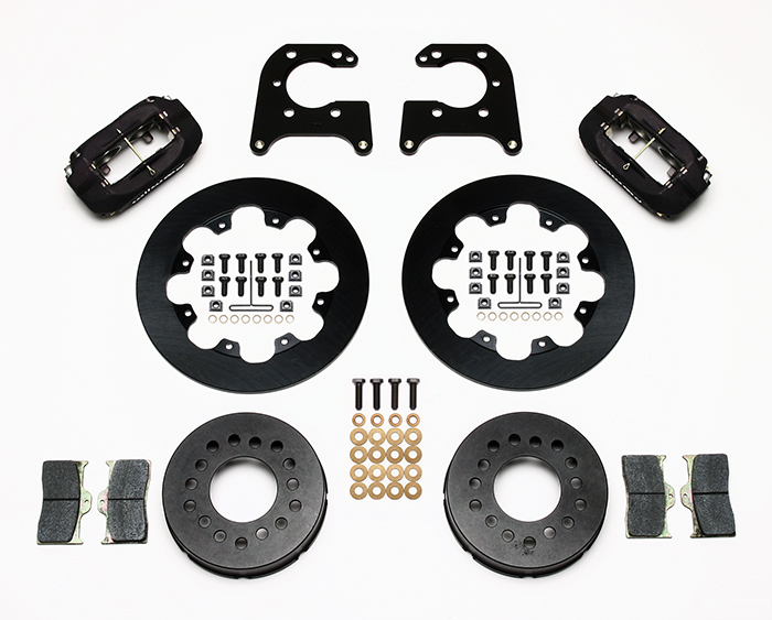 Wilwood Forged Dynalite Dynamic Rear Drag Brake Kit Parts Laid Out - Type III Anodize Caliper - Plain Face Rotor