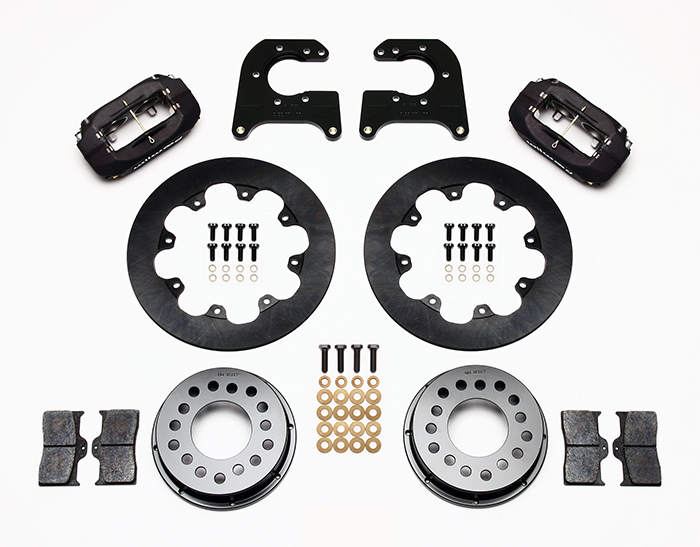 Wilwood Forged Dynalite Rear Drag Brake Kit Parts Laid Out - Type III Anodize Caliper - Plain Face Rotor